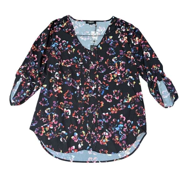 YUMI KIM Women's Black and Multicolor Floral Blouse Size Large NWT - Picture 1 of 4